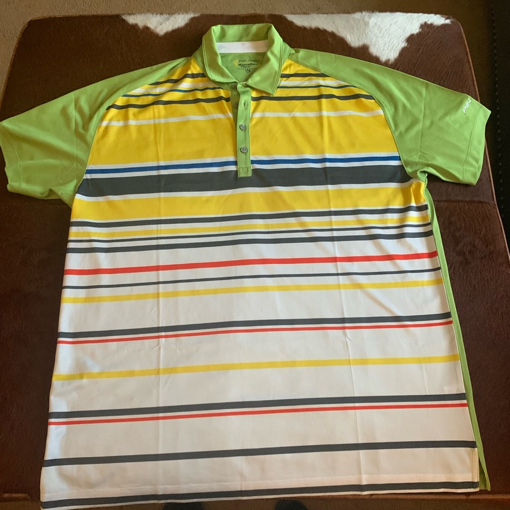 Pin High SwingDry Tech Mens 2XL Striped Polo Golf Shirt Green Moisture Wicking.